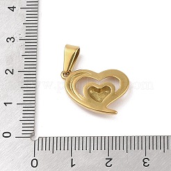PVD真空メッキ304ステンレスペンダント  ハートチャーム  ゴールドカラー  21.5x16x3.5mm  穴：6x3mm&nbsp;STAS-R232-14D-G