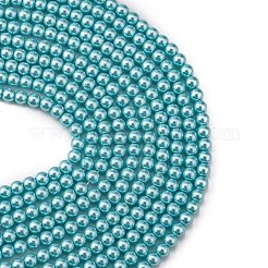 グレードaのガラスパールビーズ  パールカラーの  ラウンド  シアン  4mm  穴：0.7~1.1mm  約100個/連  16''（40.64センチメートル）&nbsp;HY-J001-4mm-HX008