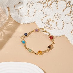 天然石と合成石をミックスしたオーバル リンク チェーン ブレスレット  女性のためのゴールデンブラスラップラップジュエリー  7インチ（17.9cm）&nbsp;BJEW-JB08912