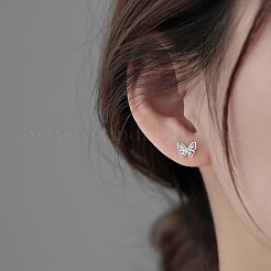 女性のための真鍮の蝶のスタッドピアス  プラチナ  7x7mm&nbsp;BUER-PW0001-005