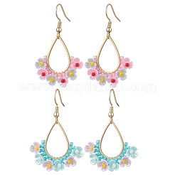 2Pairs Resin & Glass Seed Beads Teardrop Dangle Earrings&nbsp;EJEW-MZ00401