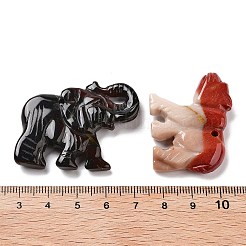 天然レッドジャスパー/ユナカイト/染色＆加熱黒瑪瑙/瑪瑙の動物彫刻ペンダント  象クマのチャーム  23~32x38~40x4~7mm  穴：2~2.4mm&nbsp;G-K383-02