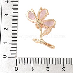 真鍮製ガラスチャーム  花  多面カット  ゴールドカラー  パールピンク  31x19x8mm  穴：5x3mm&nbsp;KK-B100-041G-06
