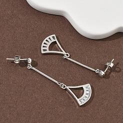 Fan Brass Micro Pave Clear Cubic Zirconia Dangle Stud Earrings&nbsp;LS-EJEW-F383-12P