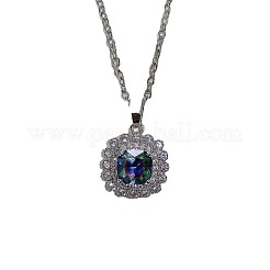 Square Alloy Rhinestone Pendant Necklace & Stud Earring & Finger Ring Sets&nbsp;WG30FCB-02