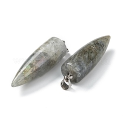 天然ラブラドライトの尖ったペンダント  プラチナ真鍮パーツ  弾丸  32~35x10~11mm  穴：7mm&nbsp;G-D040-01P-B04