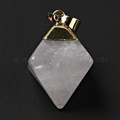 天然石クオーツクリスタルペンダント  ゴールデントーン真鍮パーツ  ひし形  24~26x21~23x16~17mm  穴：4.5x8mm&nbsp;G-P474-03G-07