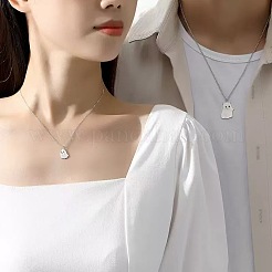 ハロウィン用合金製ゴーストペンダントカップルネックレスセット（ユニセックス）  プラチナ  17.72インチ（45cm）  約2個/セット&nbsp;WGE9DE0-01