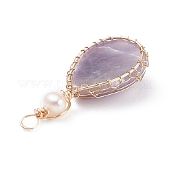 Natural Amethyst Copper Wire Wrapped Pendants&nbsp;PALLOY-JF01398-04