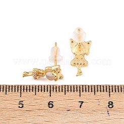 女の子用真鍮マイクロパヴェクリアキュービックジルコニアスタッドピアス  女性用ガラス付き  18KGP本金メッキ  14x7mm&nbsp;EJEW-A150-01G