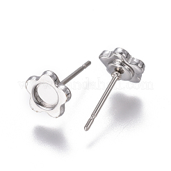 変色しない304ステンレススチール製イヤリング部品  花  ステンレス鋼色  トレイ：4mm  7mm  ピン：0.8mm&nbsp;STAS-F222-046