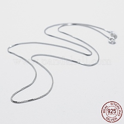 Anti-Tarnish Rhodium Plated 925 Sterling Silver Box Chain Necklaces&nbsp;STER-F039-45cm-04P
