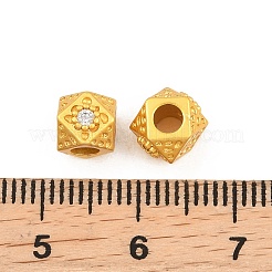 真鍮舗装キュービックジルコニアビーズ  多面カット  キューブ  ゴールドカラー  透明  6x7x6mm  穴：3mm&nbsp;KK-A292-07MG-02