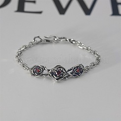 Vintage Alloy Ruby Rhinestone Rose Flower Link Bracelets&nbsp;WGBBDAC-01