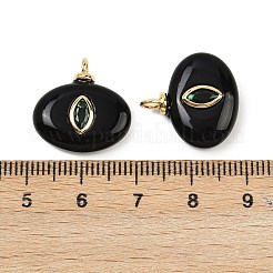 天然ブラックオニキス（染色＆加熱）ペンダント  真鍮マイクロパヴェキュービックジルコニアの金具が付いた馬の目のチャーム  18KGP本金メッキ  カドミウムフリー＆鉛フリー  ラックめっき  長持ちメッキ  19x18x5.5~7.5mm  穴：2.8mm&nbsp;X-KK-B157-42H-10