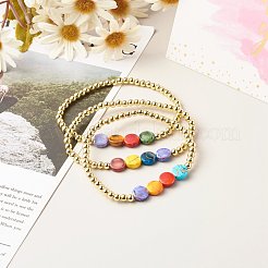 フラットラウンドドローベンチアクリルビーズストレッチブレスレット  ABSプラスチックボールチェーン付き  ミックスカラー  内径：2インチ（5.1cm）&nbsp;BJEW-JB06677