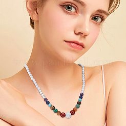 Natural & Synthetic Mixed Gemstone Round Beaded Necklace & Braided Bead Bracelet&nbsp;SJEW-AR0001-01