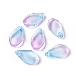 ガラスチャーム  ティアドロップ  ツートン  ディープスカイブルー  17x10x2.5mm  穴：1mm&nbsp;GLAA-E410-A14