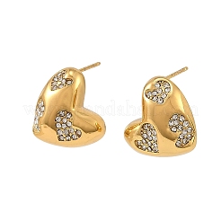 女性用304ステンレススチール製キュービックジルコニアスタッドピアス  ハート  ゴールドカラー  17x15mm&nbsp;SA-CBAF36C-06A-G