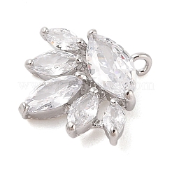真鍮インレイ透明ガラスペンダント  花  プラチナメッキ  16.6x18.3x3.7mm  穴：1.4mm&nbsp;KK-S388-22P