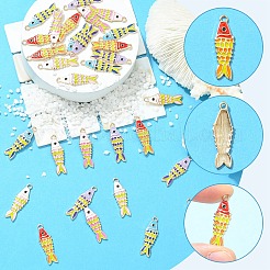 30本5色合金エナメルペンダント  魚のチャーム  ゴールドカラー  ミックスカラー  26x8mm  6個/カラー&nbsp;ENAM-YW0008-64