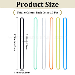 60個 6色 PVC 荷物タグストラップ  ミックスカラー  147x8.5x2.7mm  10個/カラー&nbsp;FIND-CY0002-12