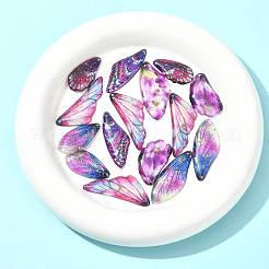 透明エポキシ樹脂ペンダント  花柄のチャームが付いた羽  金箔  パープル  39x19x2.5mm  穴：1mm&nbsp;RESI-FS0002-33B