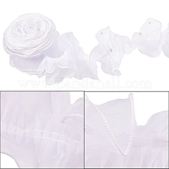 5ヤードのプリーツオーガンジーリボン  プラスチックビーズのフリルリボン  服飾材料  ホワイト  4-3/8~5-1/2インチ（110~140mm）&nbsp;OCOR-GF0002-33C