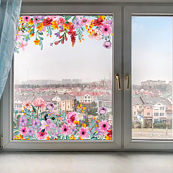 ポリ塩化ビニールの窓の静的なステッカー  長方形  窓の装飾用  花  280x1160mm&nbsp;AJEW-WH0385-0001