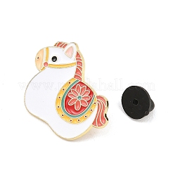 馬のエナメルピン  バックパック用合金ラペルピンバック  ライトゴールド  ホワイト  25x32mm&nbsp;JEWB-L023-05D-G