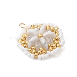Natural Gemstone & Glass Seed Beaded Flower Pendants&nbsp;PALLOY-MZ01211