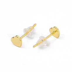 女性のための真鍮の小さなハートのスタッドピアス  18KGP本金メッキ  5x4.5mm  ピン：0.8mm&nbsp;EJEW-P211-01G