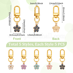25個 5色フラワー合金エナメルペンダント装飾  合金回転式ナスカン付き  花  ミックスカラー  52mm  5個/カラー&nbsp;HJEW-UN00036