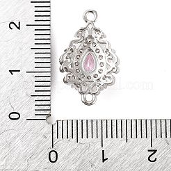 真鍮舗装キュービックジルコニアコネクタチャーム  中空のティアドロップリンク  プラチナ  ピンク  20x12x5mm  穴：1.2mm&nbsp;LS-KK-Z051-04P-01