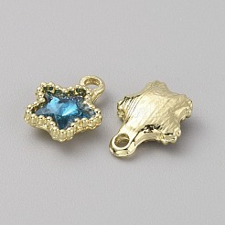ガラスチャーム  軽金合金の発見  スターのチャーム  プルシアンブルー  13x10.5x4mm  穴：2mm&nbsp;GLAA-TAC0004-07LG-A05