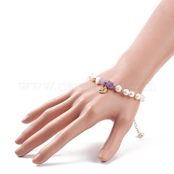 Natural Amethyst Chips & Pearl Beaded Bracelet&nbsp;BJEW-JB08236-02