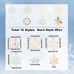 48スタイルのクリスマス合金エナメルペンダント12個。  ラインストーン付き  スノーフレーク  ミックスカラー  15.5~24.5x14~19x1.5~3.5mm  穴：1.5~2mm  4個/スタイル&nbsp;ENAM-SC0003-60