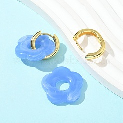 Brass Resin Flower Hoop Earrings for Women&nbsp;EJEW-U038-01G-09