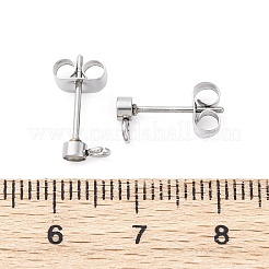 304ステンレススチールスタッドピアス金具  ピアスキャッチとカン付き  ステンレス鋼色  6x3mm  穴：1.6mm  ピン：13x0.8mm&nbsp;STAS-V003-10P-02