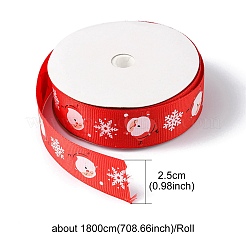 クリスマスプリントのポリエステル製グログランリボン 1 ロール  サンタクローススノーフレークフラットリボン  レッド  1インチ（25mm）  約20.00ヤード（18.29m）/ロール&nbsp;OCOR-YW0001-05C