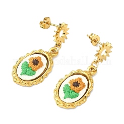 304 Stainless Steel & Cloth Embroidery Stud Dangle Earrings&nbsp;EJEW-JE07296