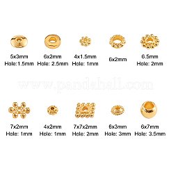 300個10スタイルアロイスペーサービーズ  混合図形  ゴールドカラー  ゴールドカラー  5x3mm  穴：1.5mm  30個/スタイル&nbsp;PALLOY-CJ0001-153