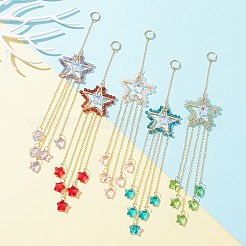 天然宝石ビーズ ペンダント装飾  ガラスビーズと304ステンレススチールのスプリットリング付き  スター  195mm&nbsp;HJEW-JM01140