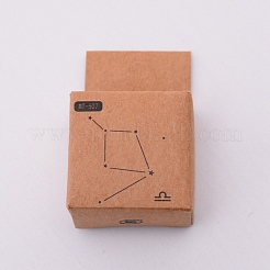 木の切手  ゴム入り  {12}の星座のある正方形  天秤座  30x30x24mm&nbsp;DIY-WH0175-46G