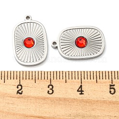 304ステンレスペンダント  赤いガラスと  長方形チャーム  ステンレス鋼色  17.5x11.5x2.5mm  穴：1.2mm&nbsp;STAS-L022-090P