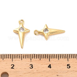 真鍮製マイクロパヴェキュービックジルコニアペンダント  クロスチャーム  18KGP本金メッキ  17.5x9.5x2.5mm  穴：1.2mm&nbsp;KK-D300-01G