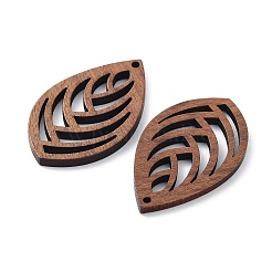 クルミ材レーザーカットペンダント  中空のチャーム  染色されていない  葉  40x23x2.5mm  穴：1.6mm&nbsp;X-WOOD-Q051-01E