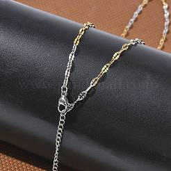 4MM Two Tone 304 Stainless Steel Dapped Chain Necklaces&nbsp;NJEW-D328-03GP-01