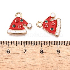 クリスマステーマ合金エナメルペンダント  カドミウムフリー＆鉛フリー  ライトゴールド  帽子  15x15.5x2mm  穴：1.8mm&nbsp;LS-ENAM-T020-10P