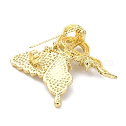 蝶と蛇のアクリルピン  バックパックの服のための合金ラインストーンブローチ  ゴールドカラー  35.5x36.5mm&nbsp;JEWB-M072-01B-G